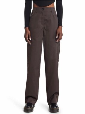 Noisy May Drewie High Waist Wide Leg Cargo Pants Dark Brown